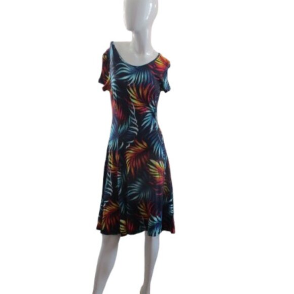 🏝 Tropical Leaf Print Dress by Koren – Size L 🌈 - Picture 2 of 6